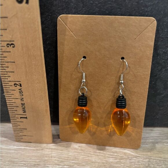 Handcrafted Christmas Holiday Lights Dangle Earrings YELLOW - Picture 1 of 1